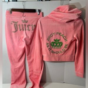 Juicy Couture Pink Velour Set with Green Accents